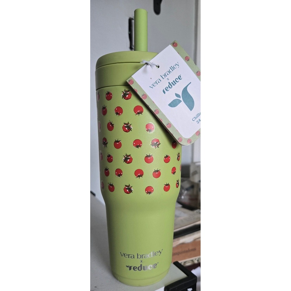 Vera Bradley x Reduce 24oz Chiller Travel Mug Tiny Tomatoes Palm Green